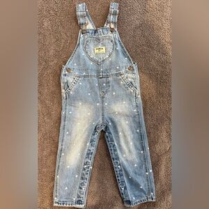 Cute little girls overalls, Oshkosh brand denim with pink hearts, size 2T